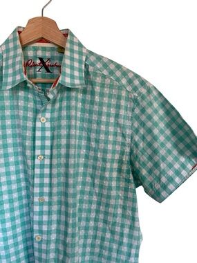 Robert Graham Shirt Men’s Large Short Sleeve Green Plaid Button Down Cotton